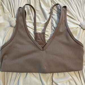 ALO Yoga Taupe/Tan Ribbed Sports Bra with Racerback